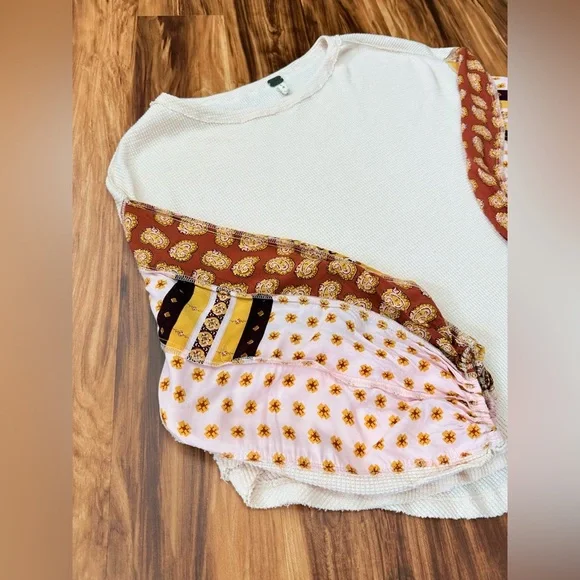 Free People Blossom Patchwork Sleeve Thermal Top - Picture 5 of 8